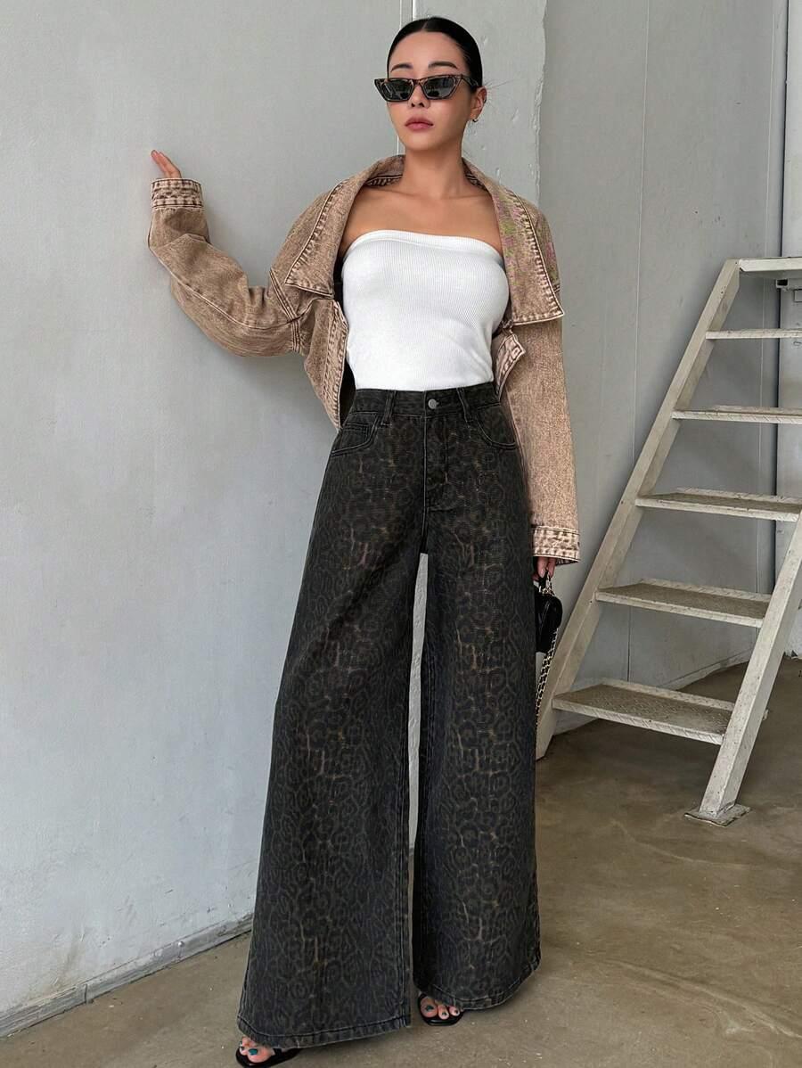 SZEROKIE SPODNIE leopard print