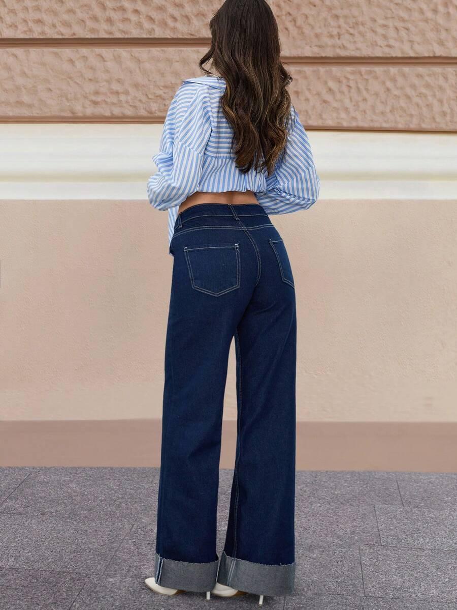 NIEBIESKIE SPODNIE JEANS SZEROKIE NOGAWKI 