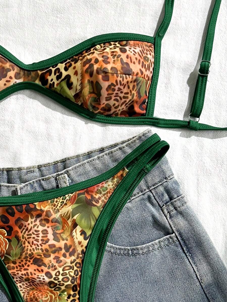 DWUCZĘŚCIOWY STRÓJ KĄPIELOWY ANIMAL PRINT kontrast