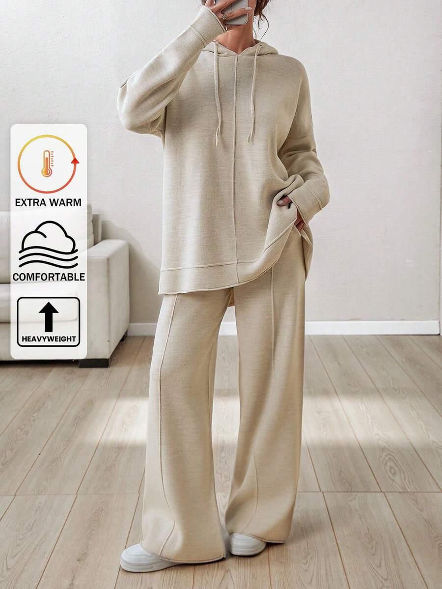 BEŻOWY DZIANINOWY KOMPLET OVERSIZE SPODNIE BLUZA