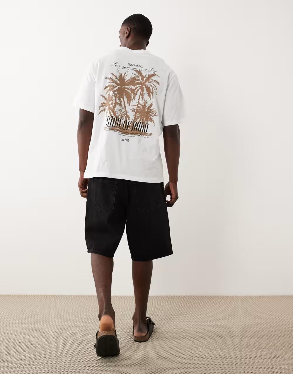 biały t-shirt oversize okrągły dekolt print