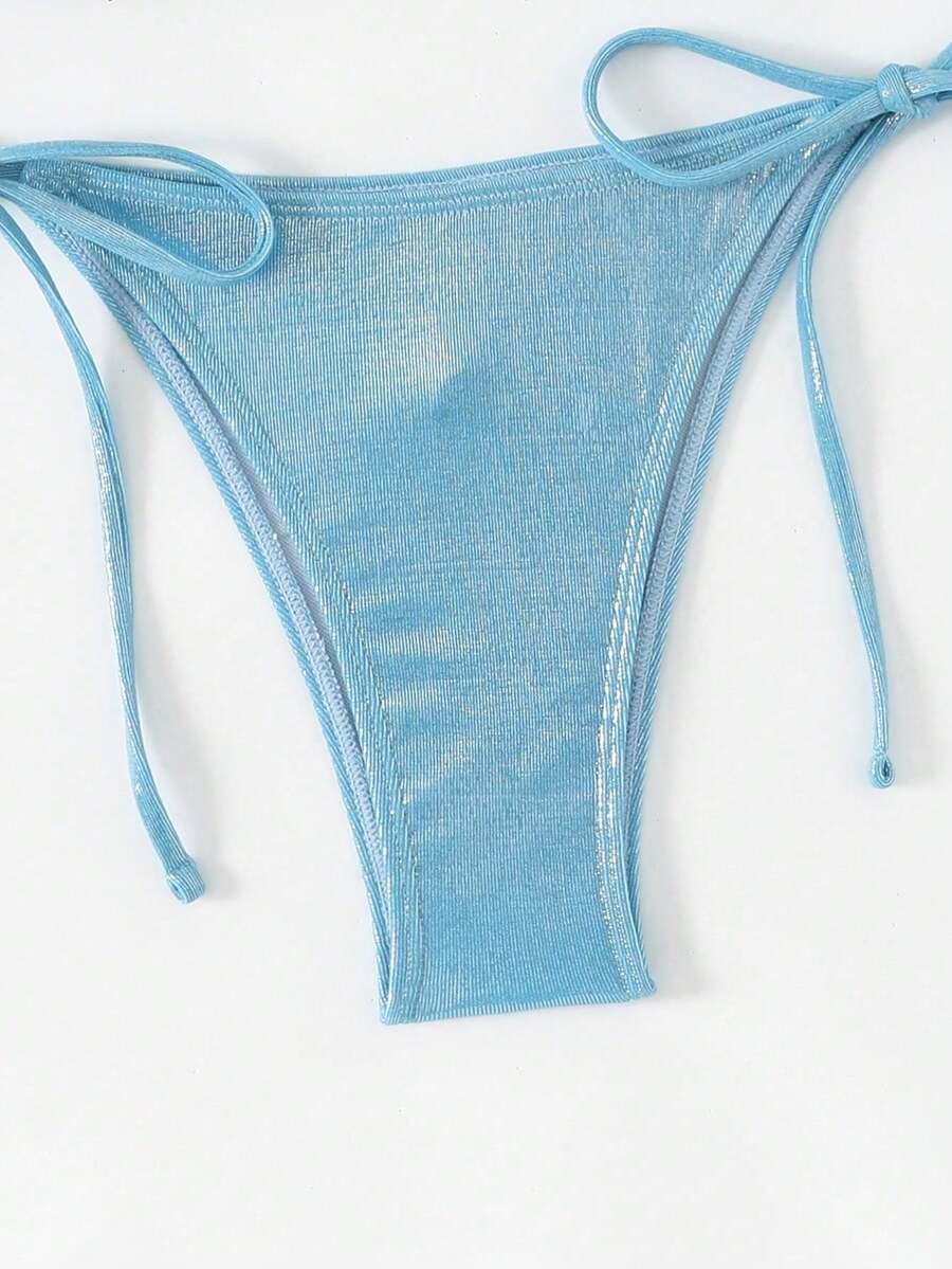 NIEBIESKI TRZYCZĘŚCIOWY KOMPLET BIKINI KWIAT 3D