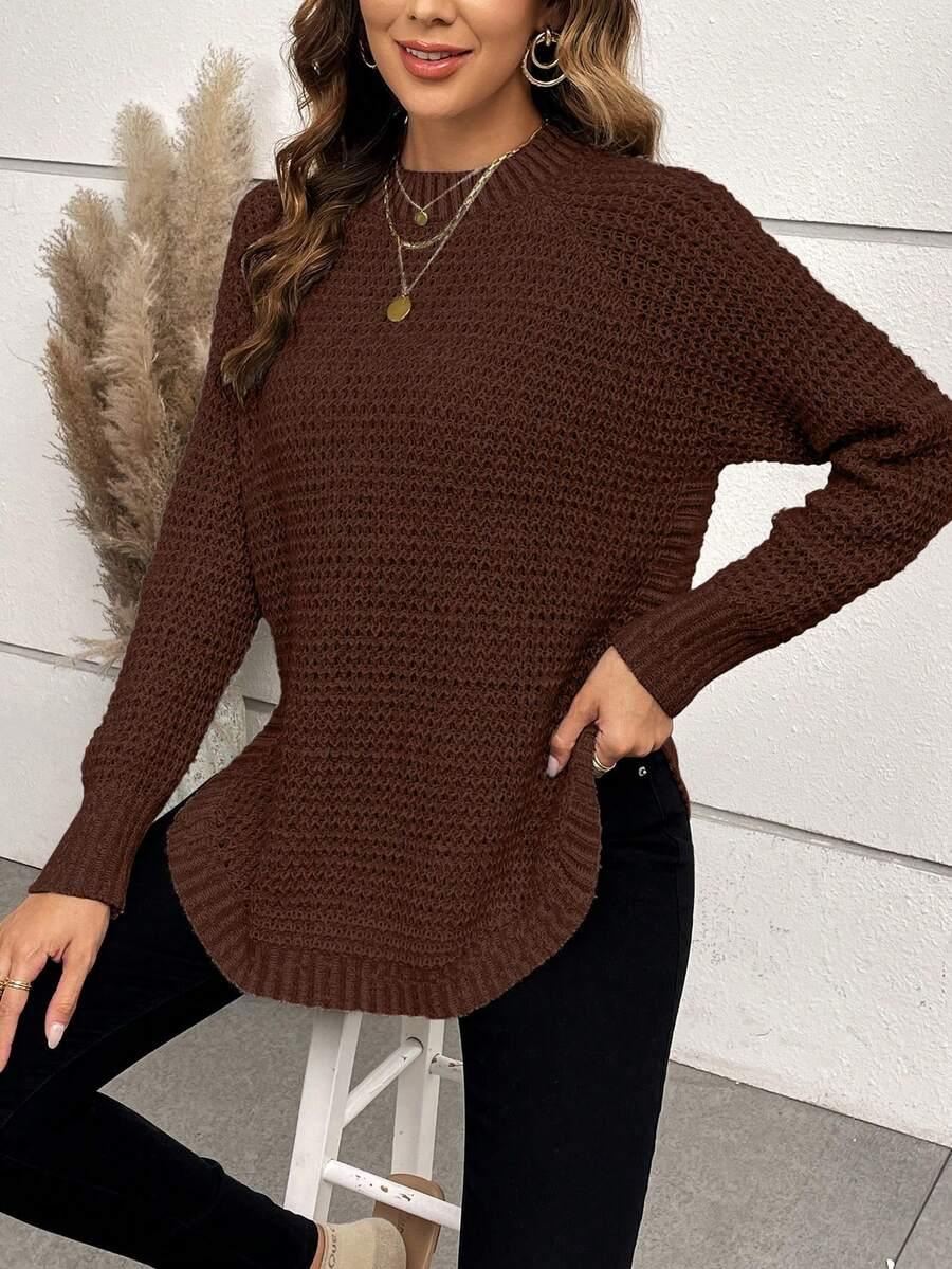 BRĄZOWY SWETER OKRĄGŁY DEKOLT