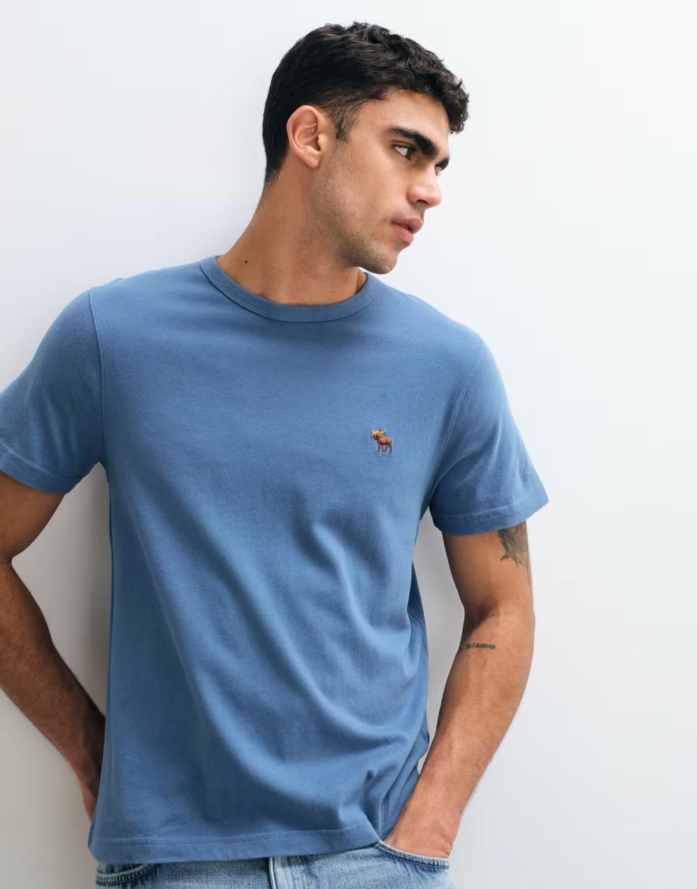 niebieski bawełniany t-shirt haft