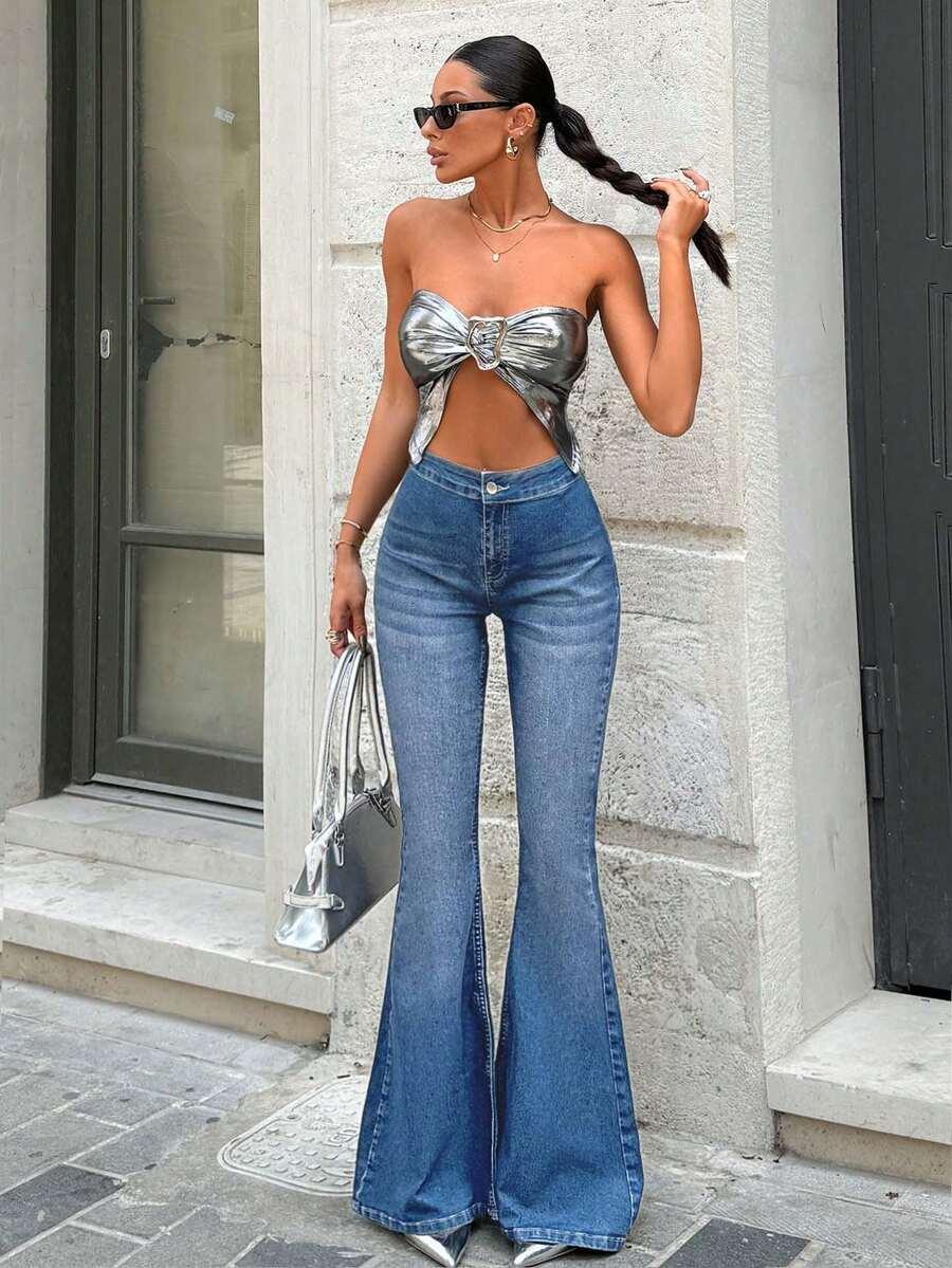 NIEBIESKIE SPODNIE JEANS DZWONY