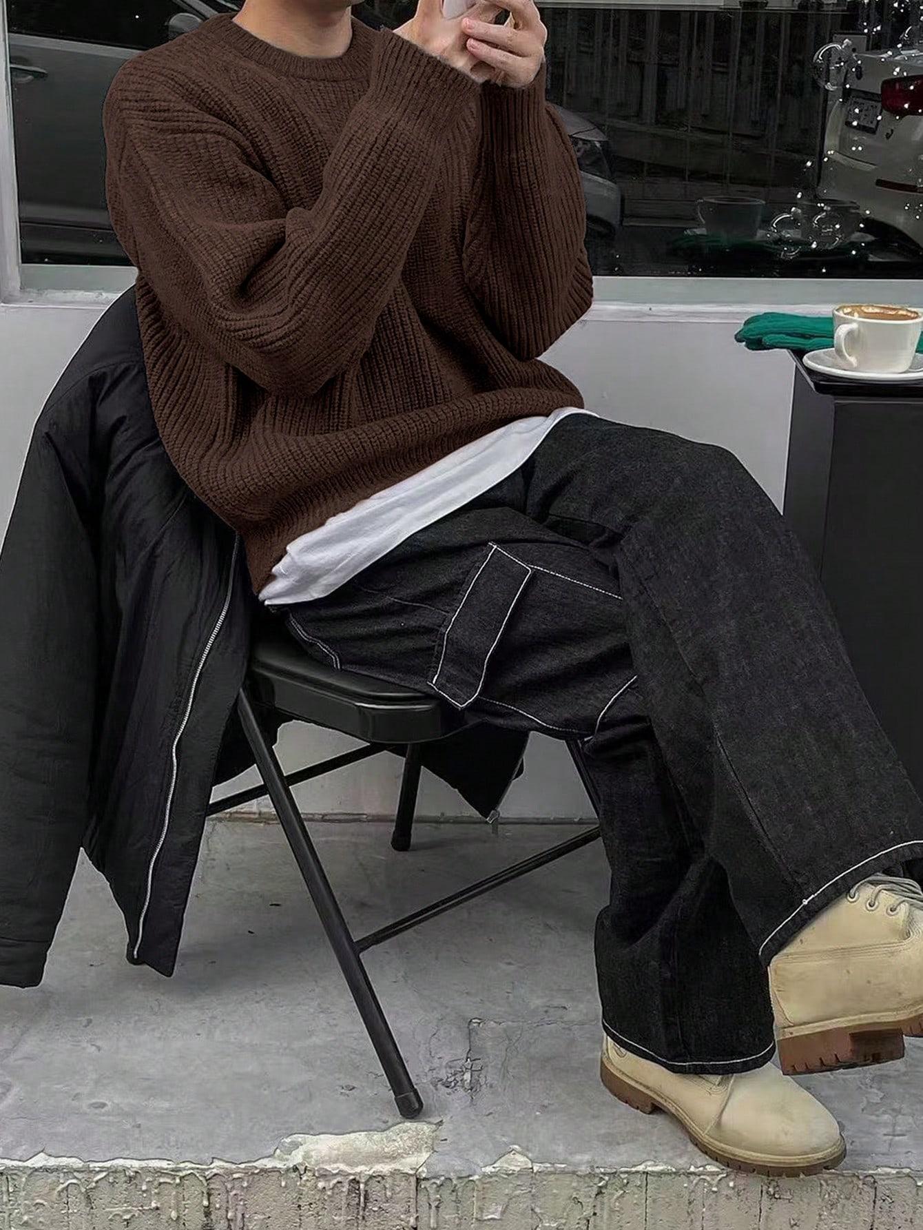 BRĄZOWY SWETER OKRĄGŁY DEKOLT