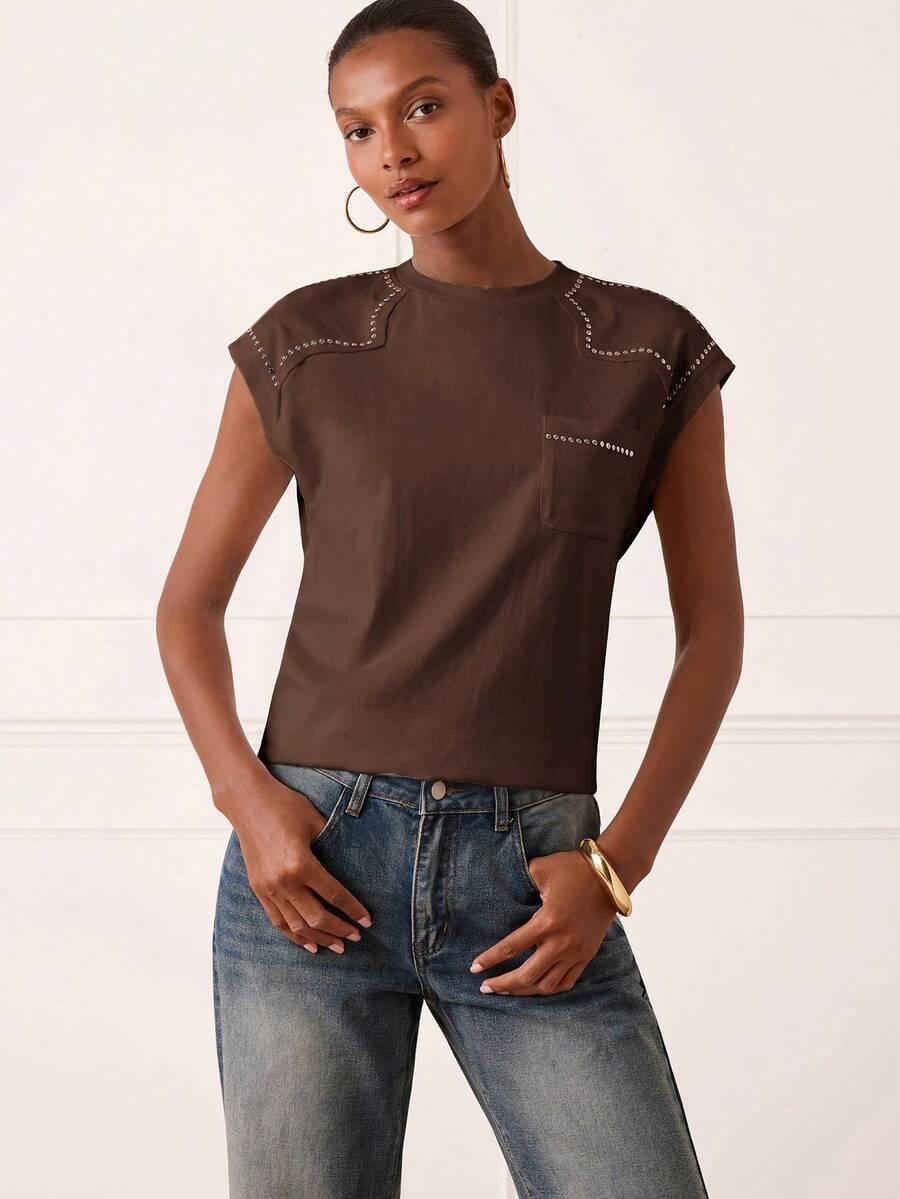 brązowy t-shirt krótki rękaw