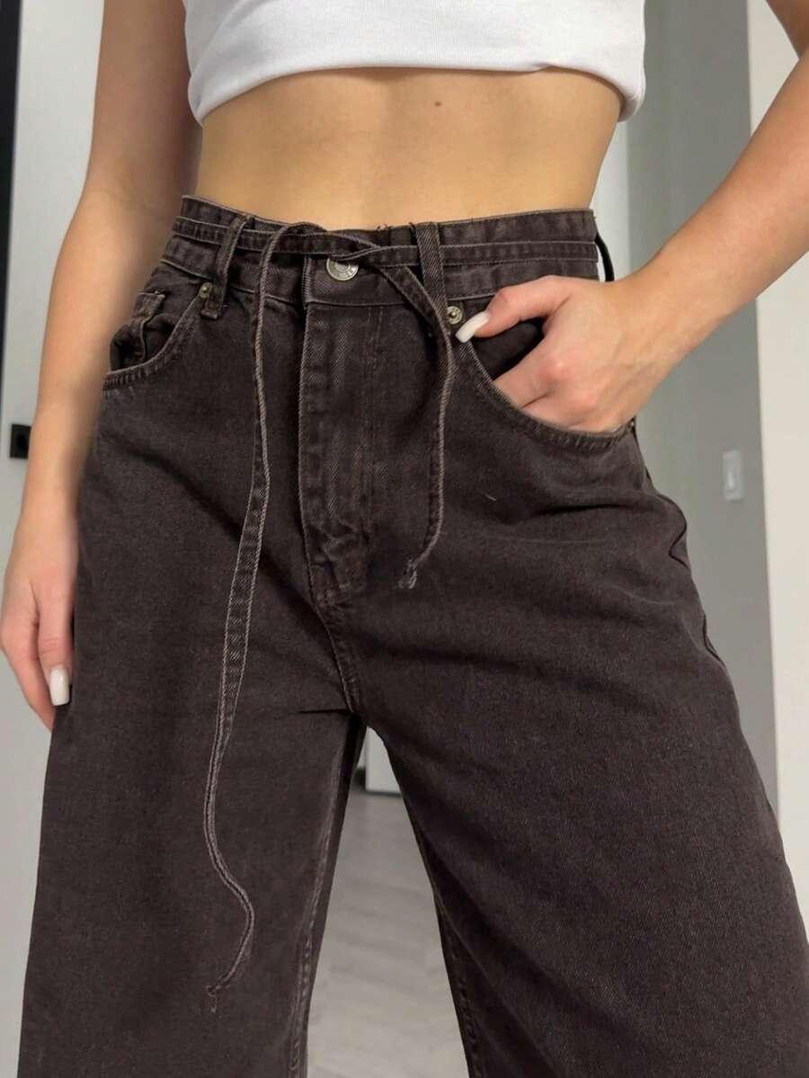 BRĄZOWE SPODNIE JEANS 