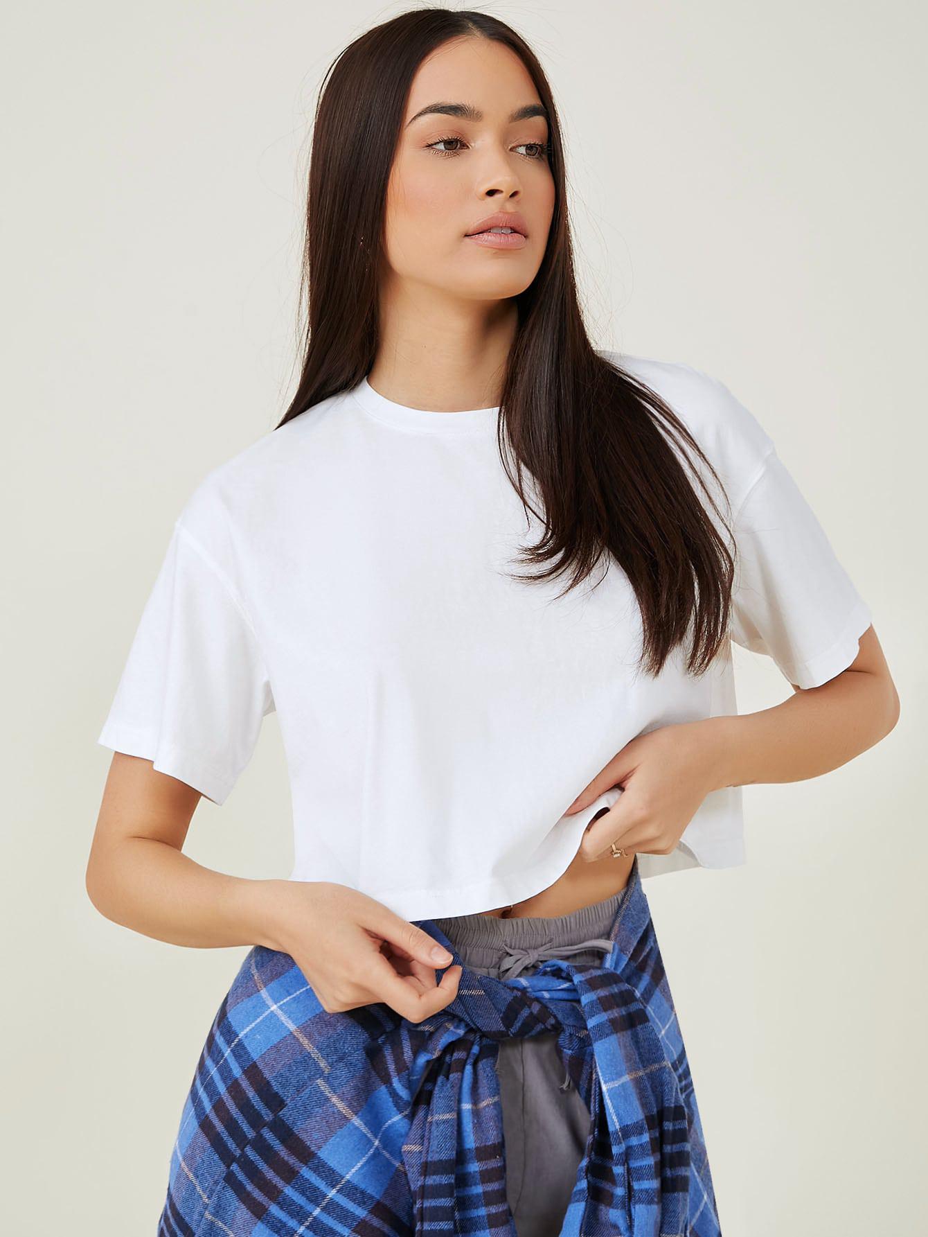 BIAŁY T-SHIRT OKRĄGŁY DEKOLT