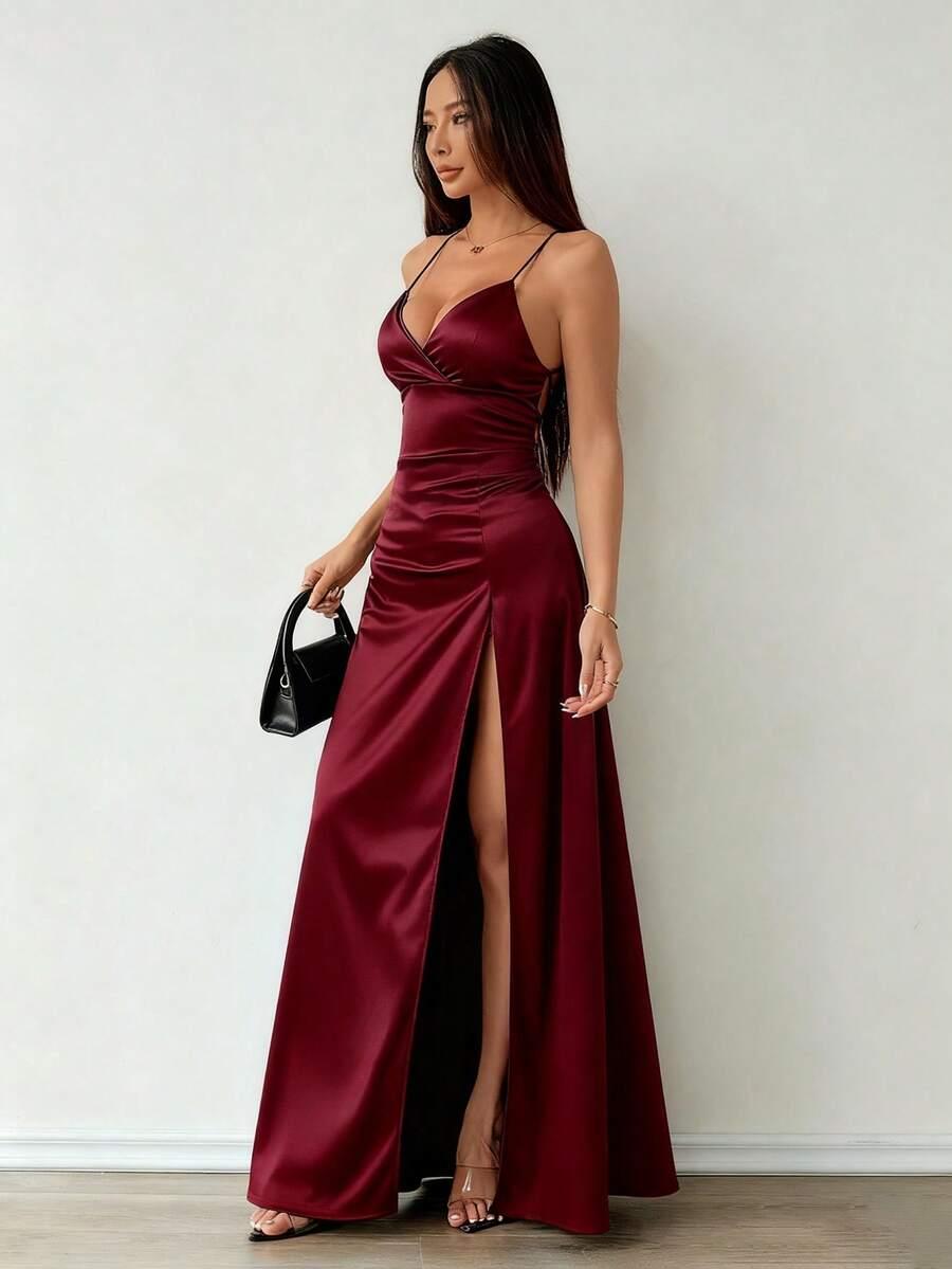 Burgundowa maxi sukienka 