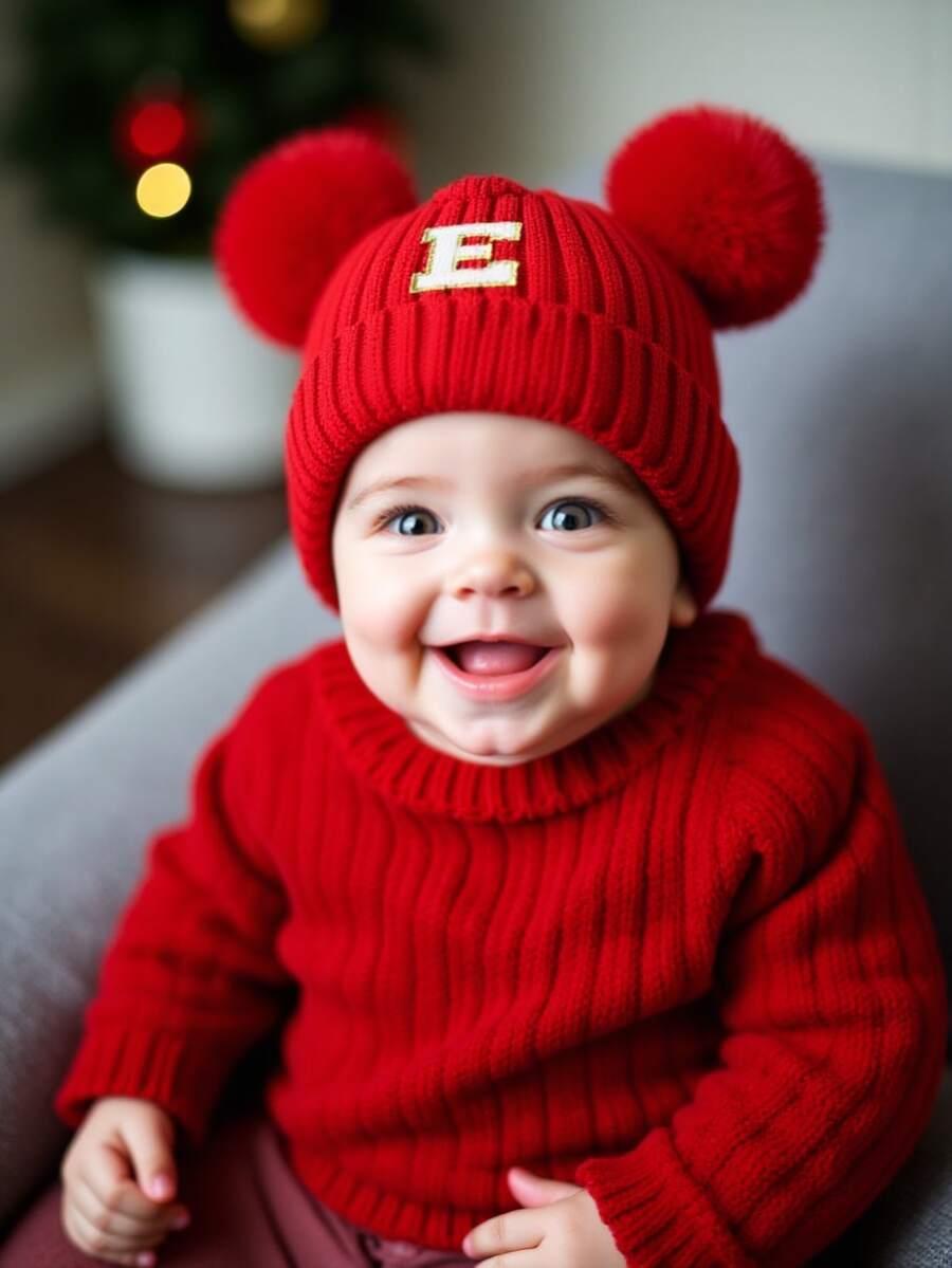 czerwona zimowa czapka litera R