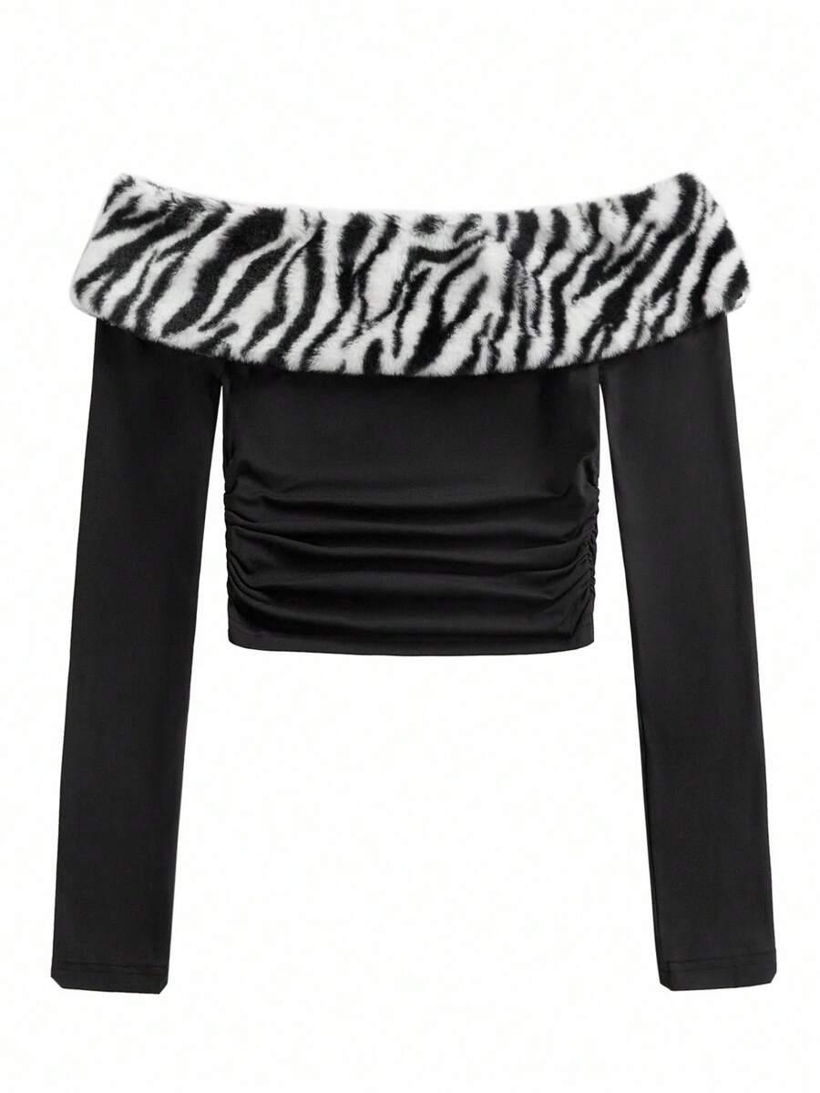 BLUZKA ODKRYTE RAMIONA ANIMAL PRINT 