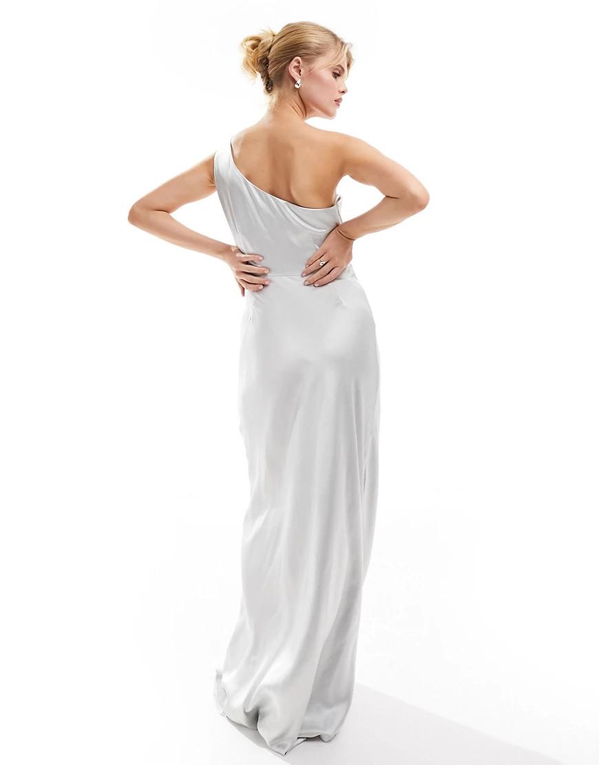 srebrna asymetryczna maxi sukienka satyna