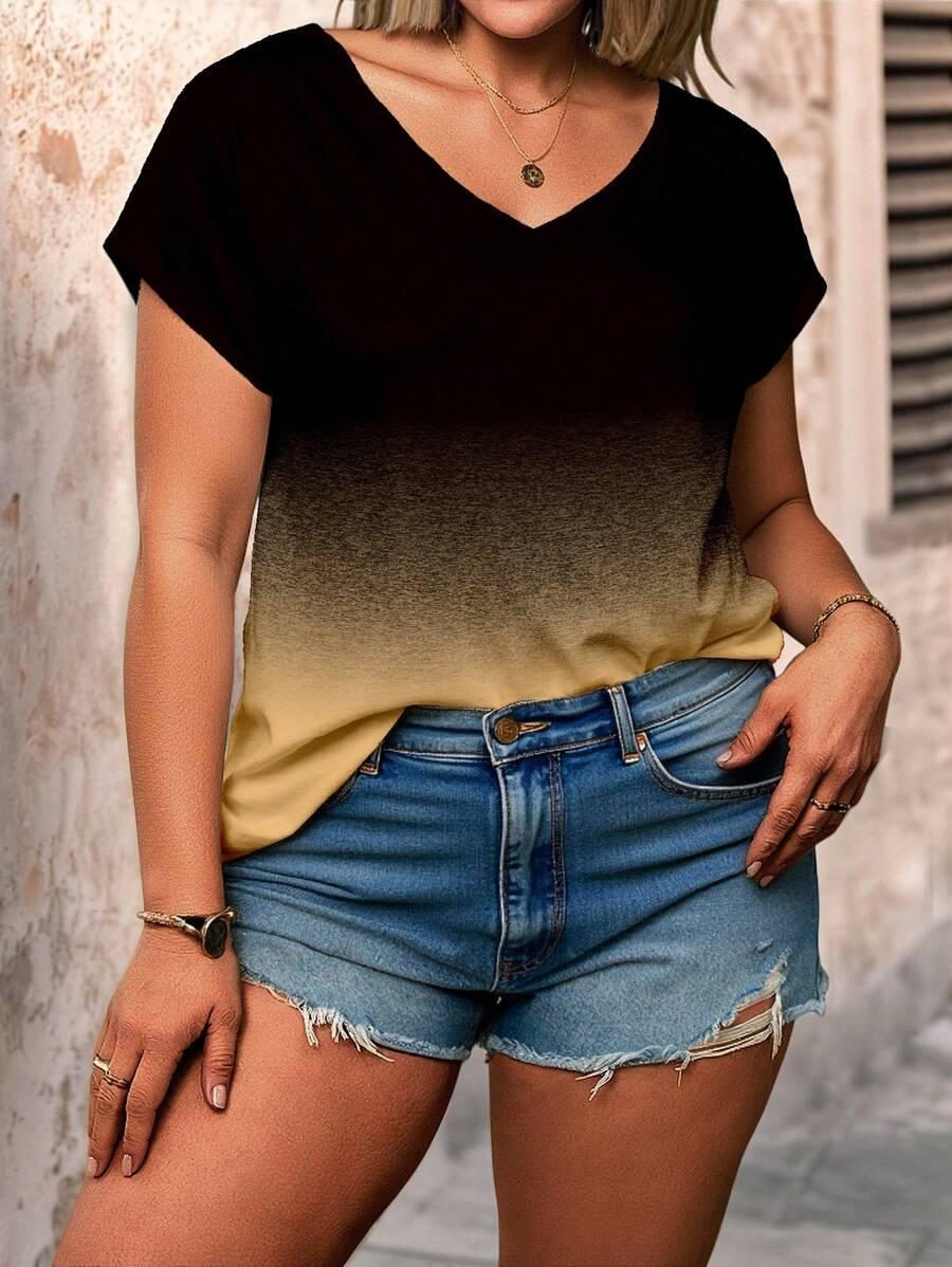 T-SHIRT OMBRE Z DEKOLTEM W SEREK