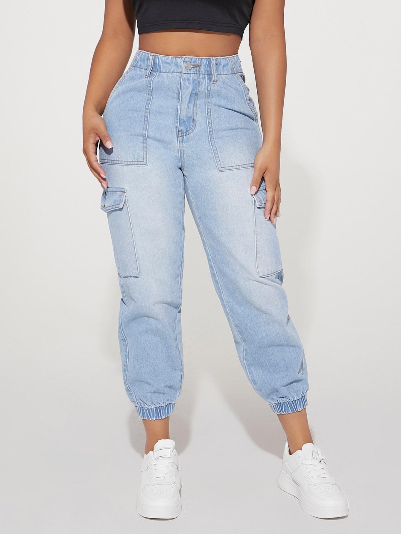 niebieskie spodnie jeans bojówki