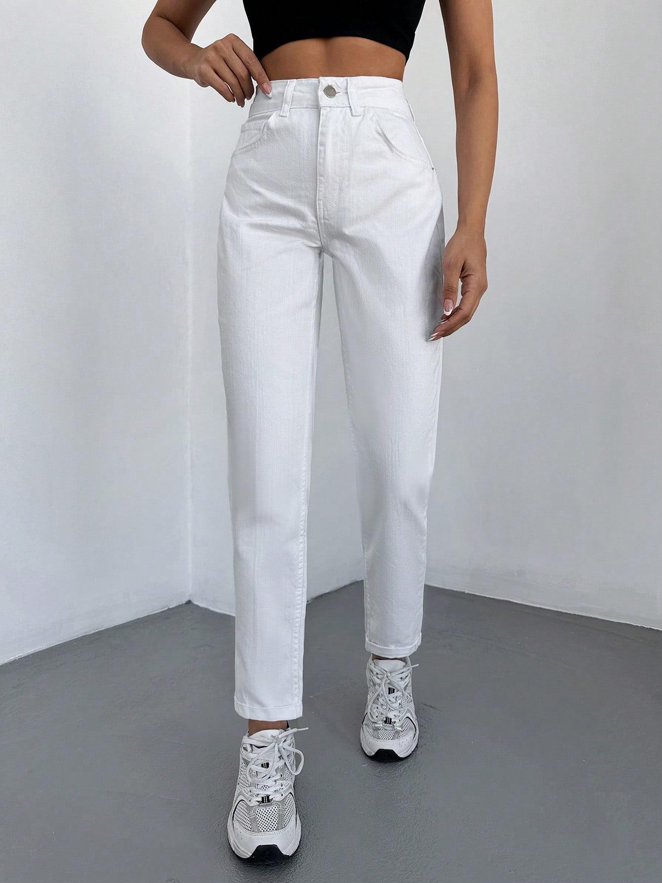 BIAŁE SPODNIE MOM JEANS WYSOKI STAN