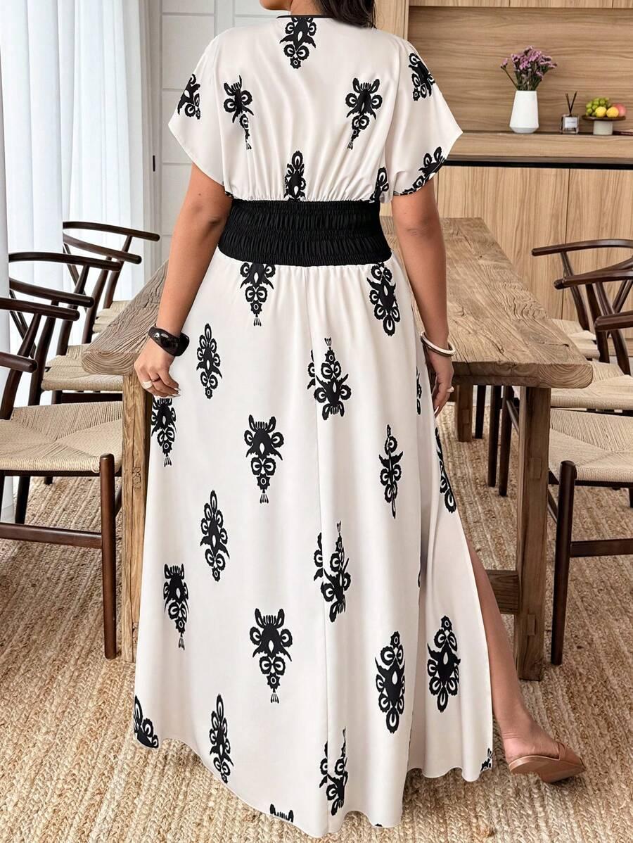 maxi sukienka wzór v-neck
