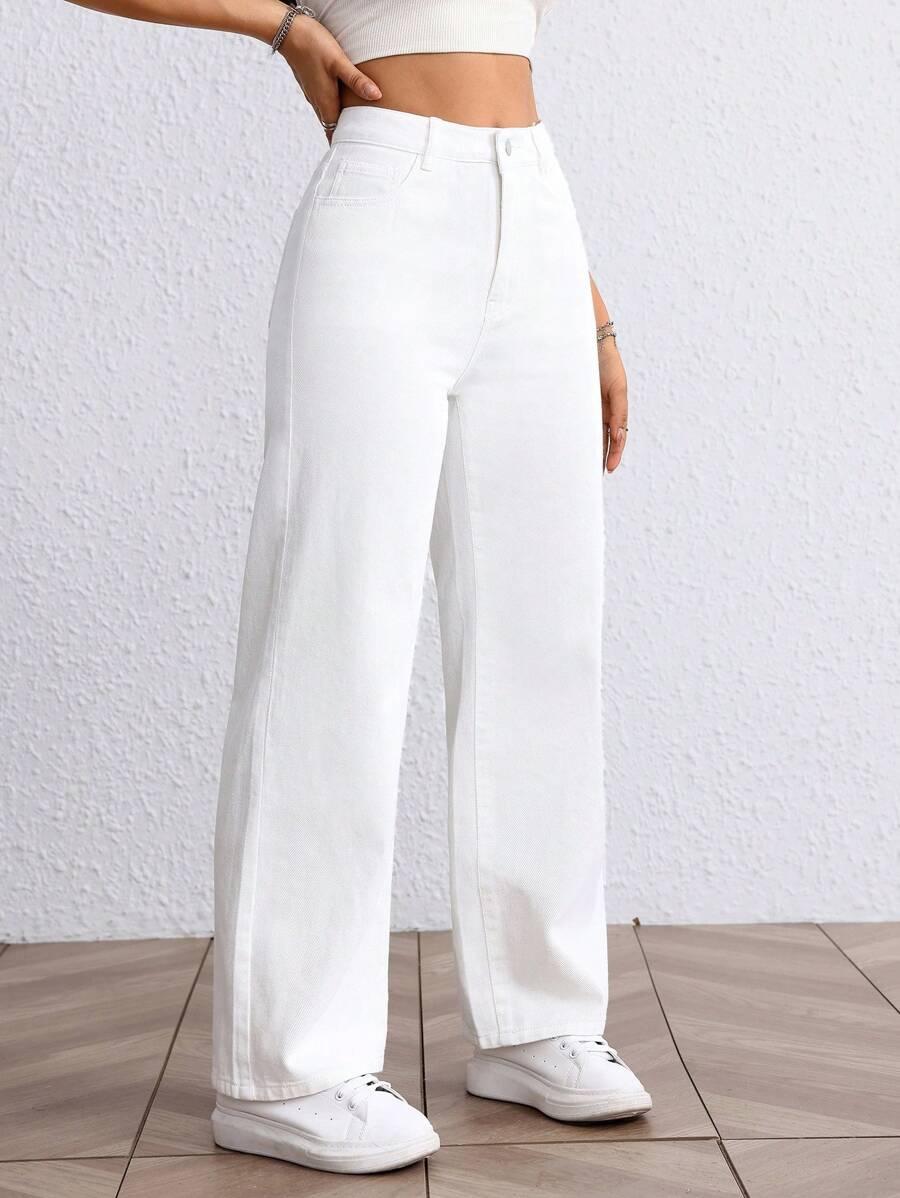 BIAŁE PROSTE SPODNIE JEANS WYSOKI STAN