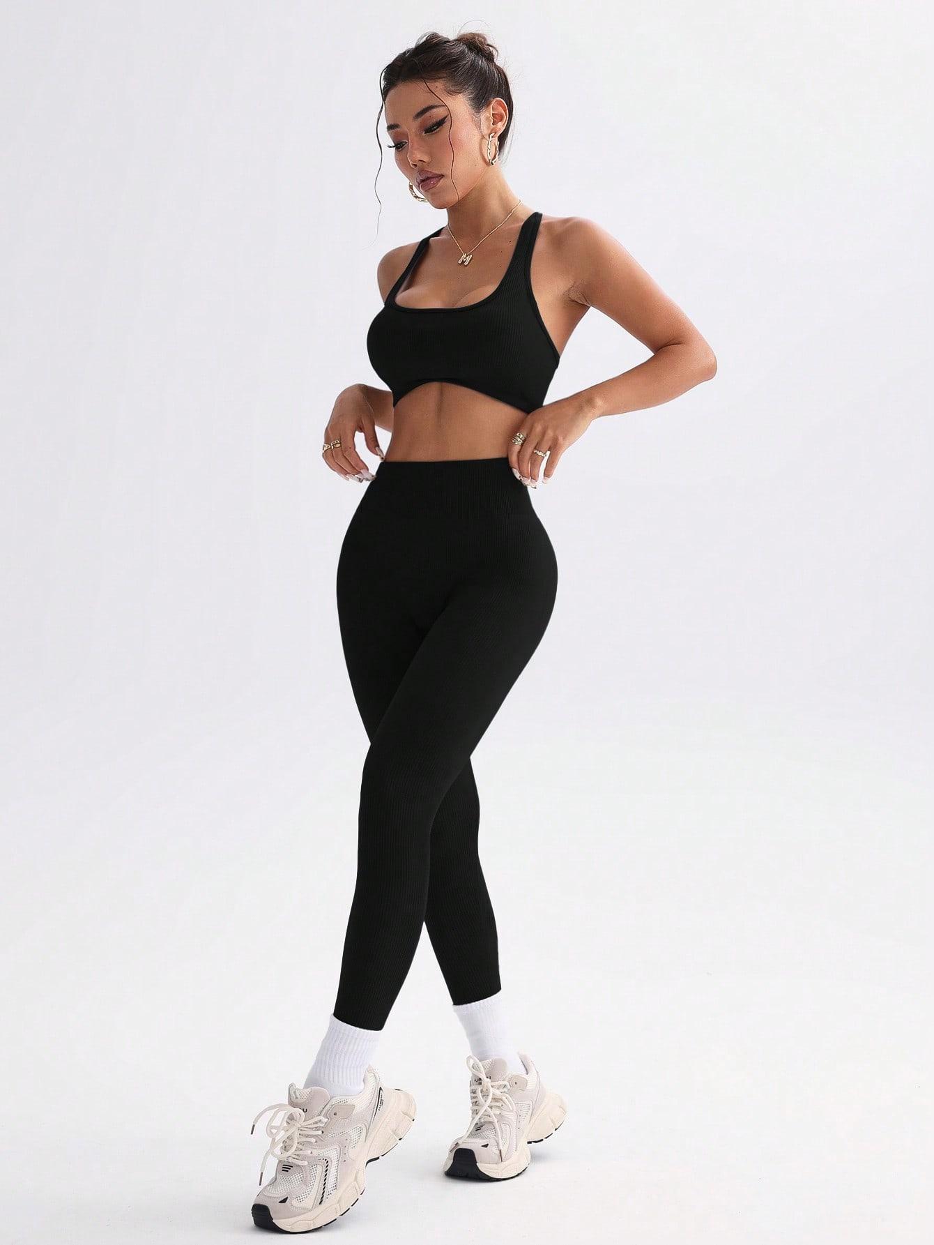CZARNY KOMPLET TOP LEGGINSY
