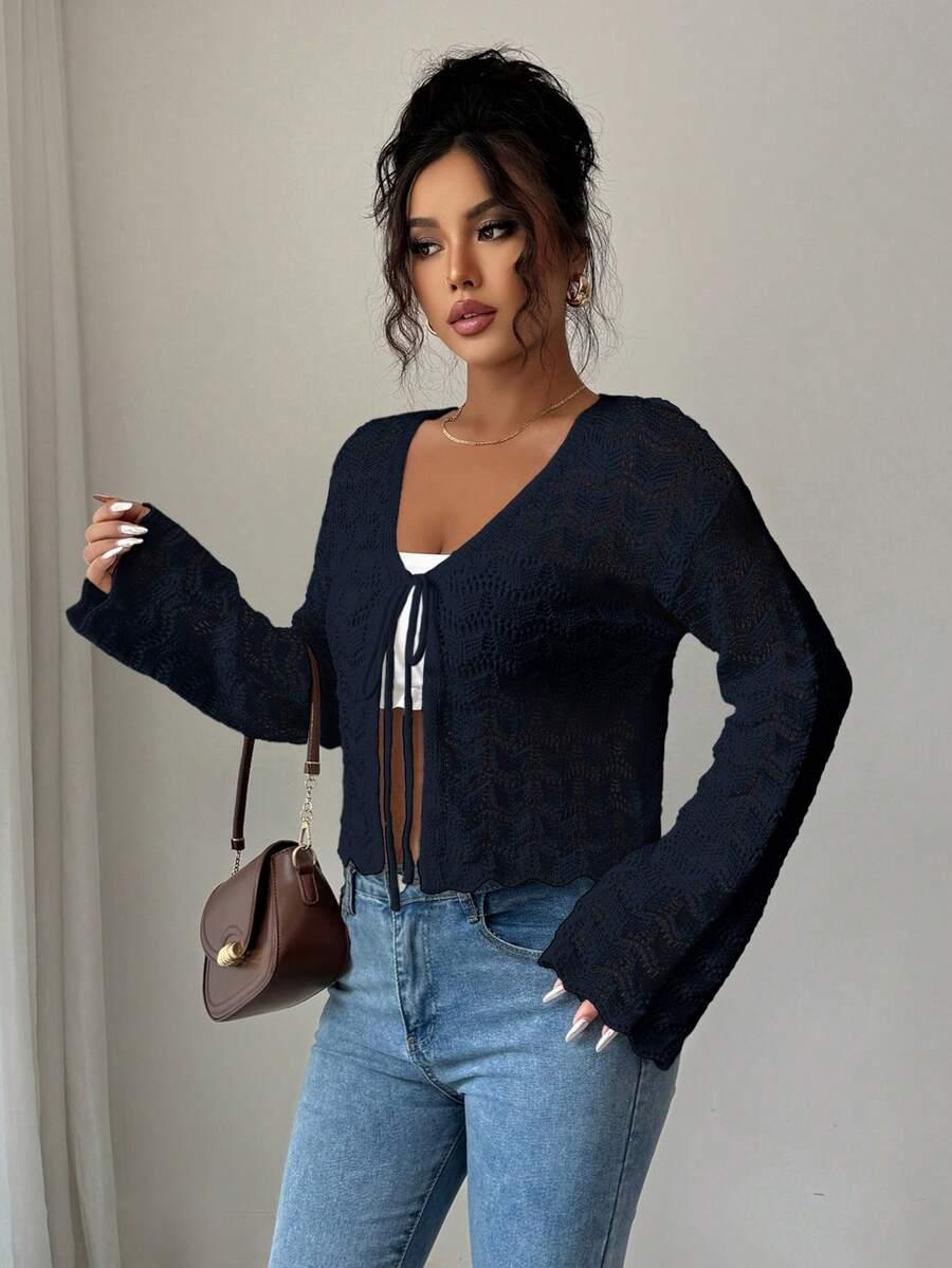 GRANATOWY SWETER WIĄZANIE 