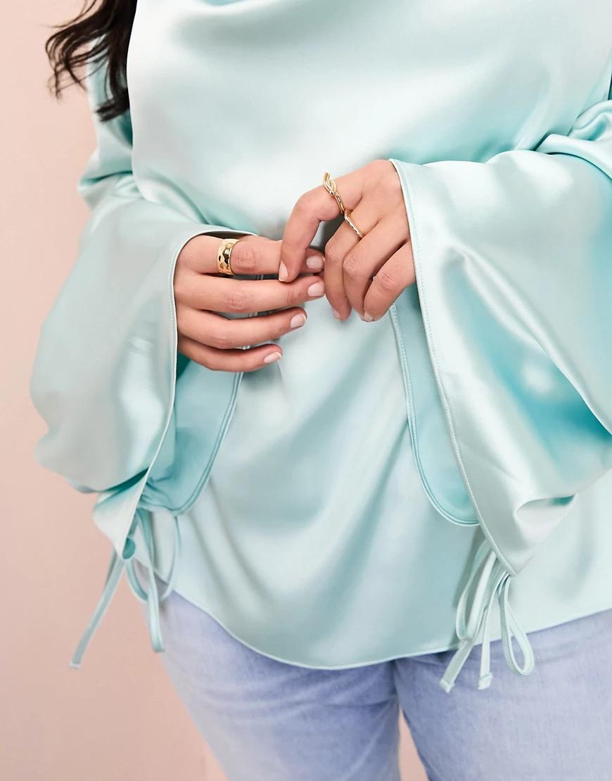 elegancka satynowa bluzka rękawy kimono baby blue 