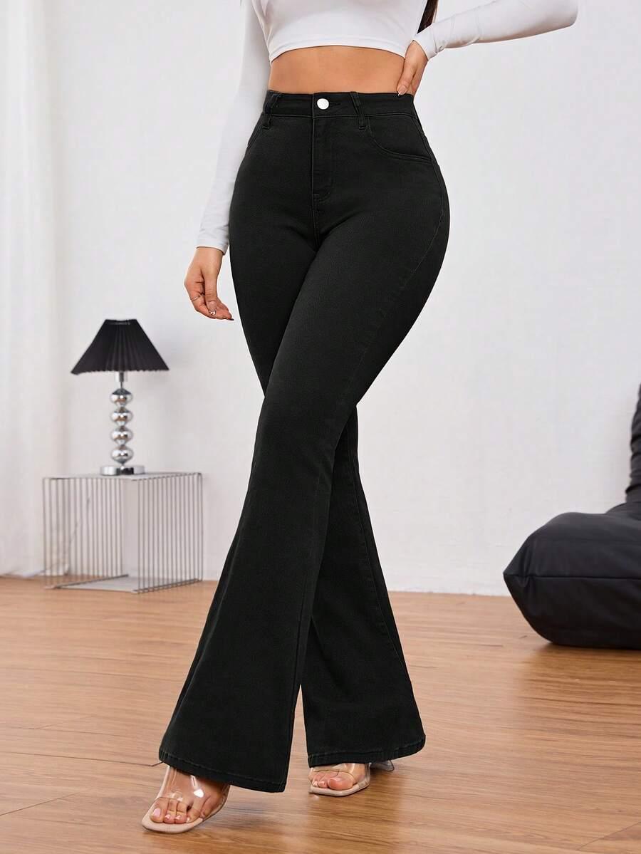 CZARNE SPODNIE JEANS DZWONY