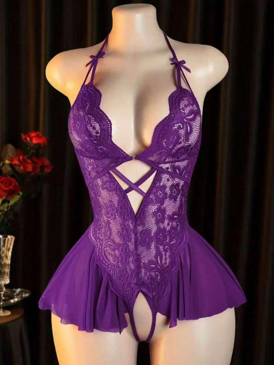 FIOLETOWE BODY KORONKA