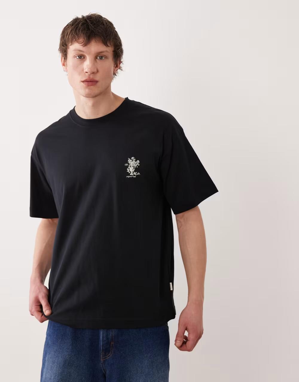 CZARNY T-SHIRT nadruk