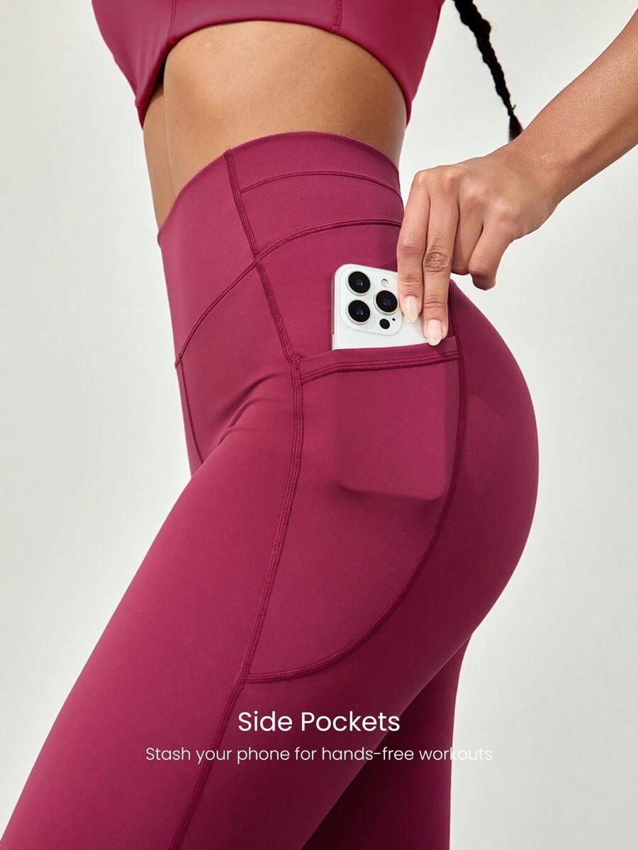 różowe legginsy kieszenie