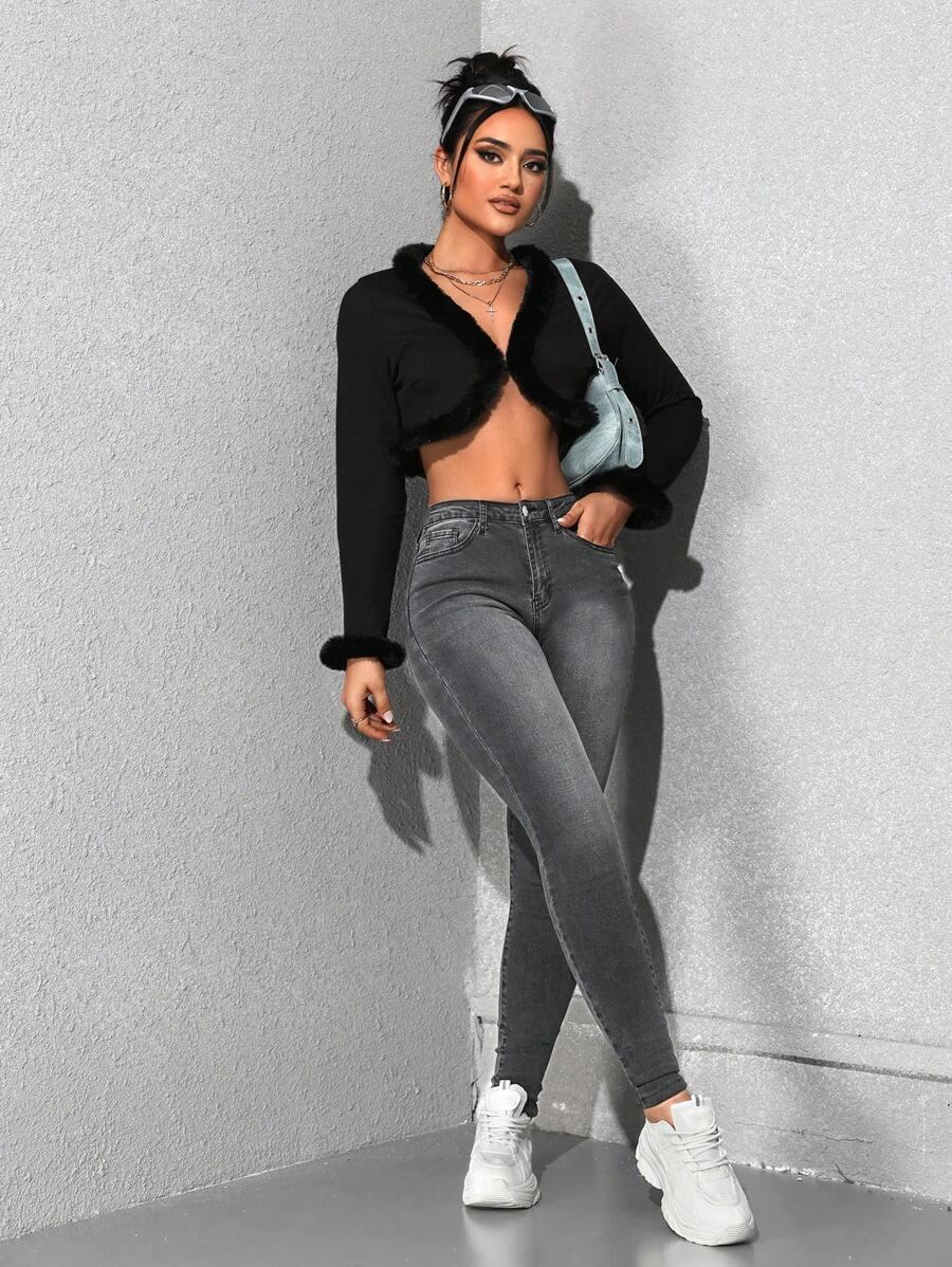 szare ocieplane spodnie jeans