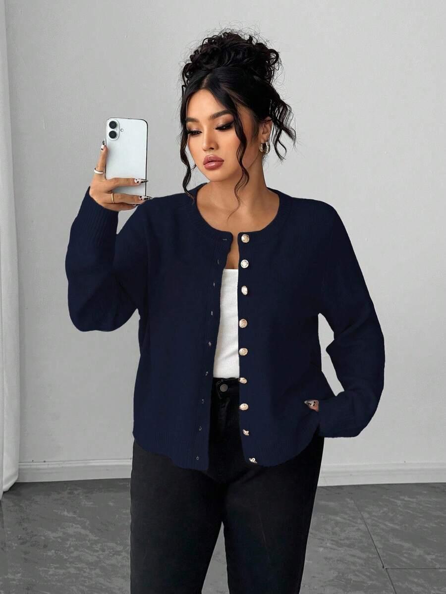 GRANATOWY SWETER GUZIKI