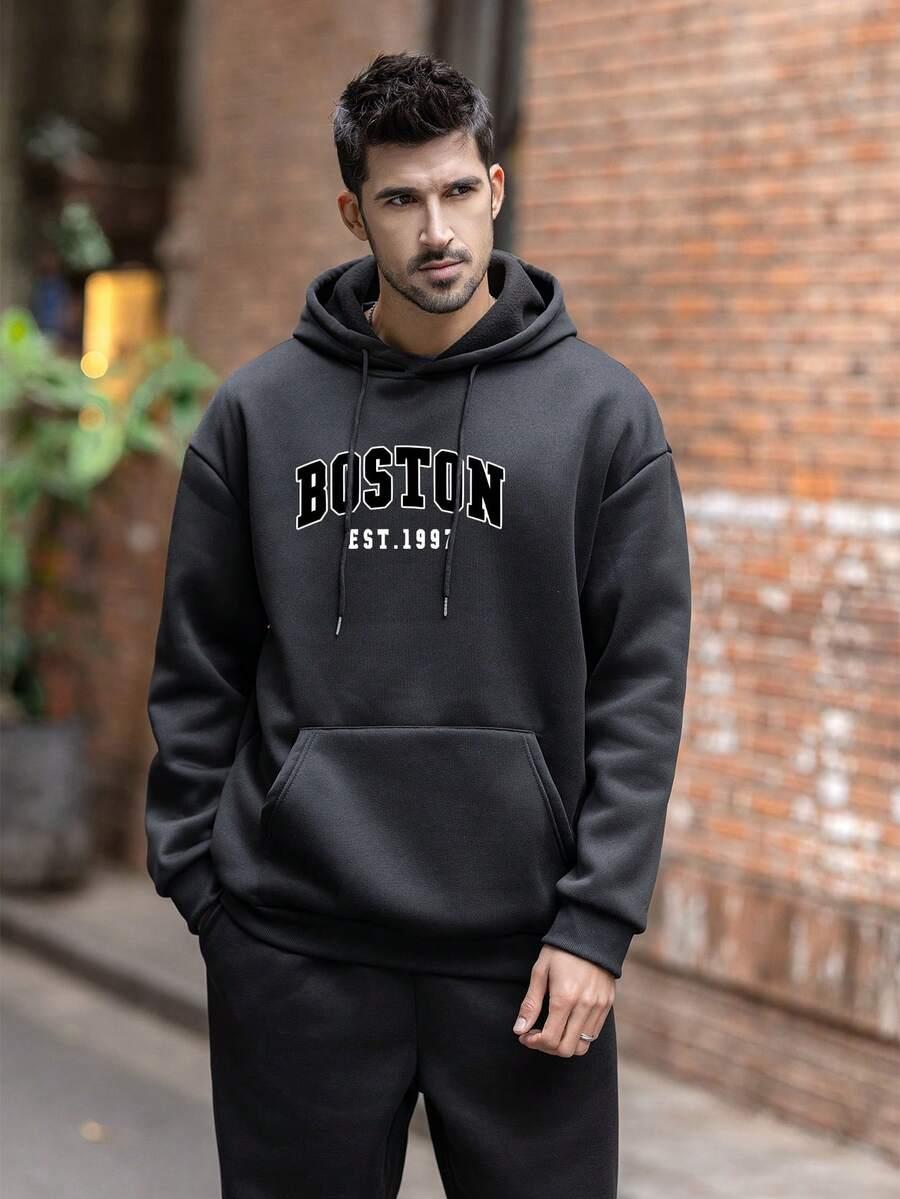 SZARA BLUZA KAPTUR nadruk boston