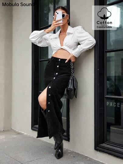 czarna spódnica jeans