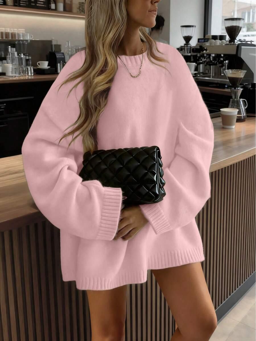 RÓŻOWY SWETER OKRĄGŁY DEKOLT