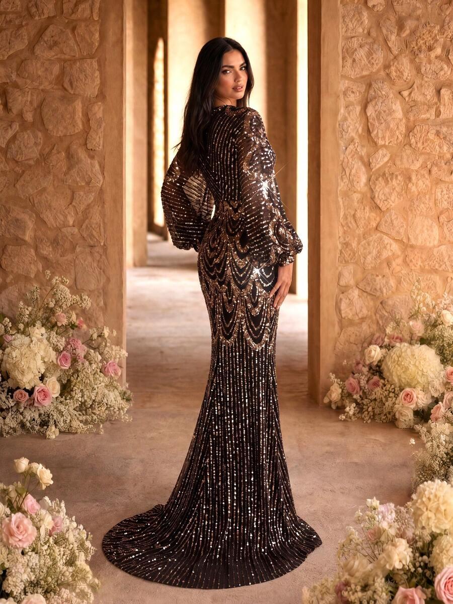 CZARNA MAXI SUKIENKA CEKINY