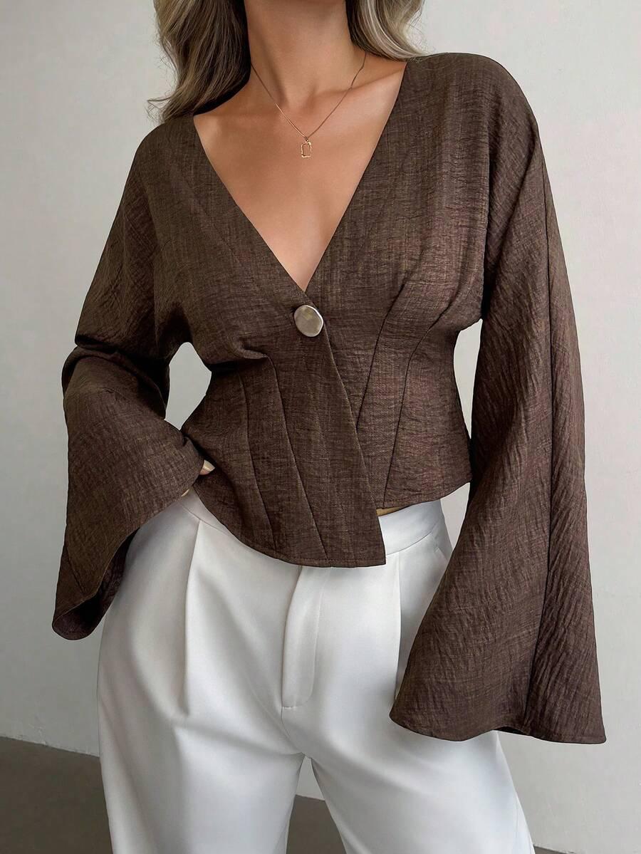 BRĄZOWA BLUZKA V-NECK