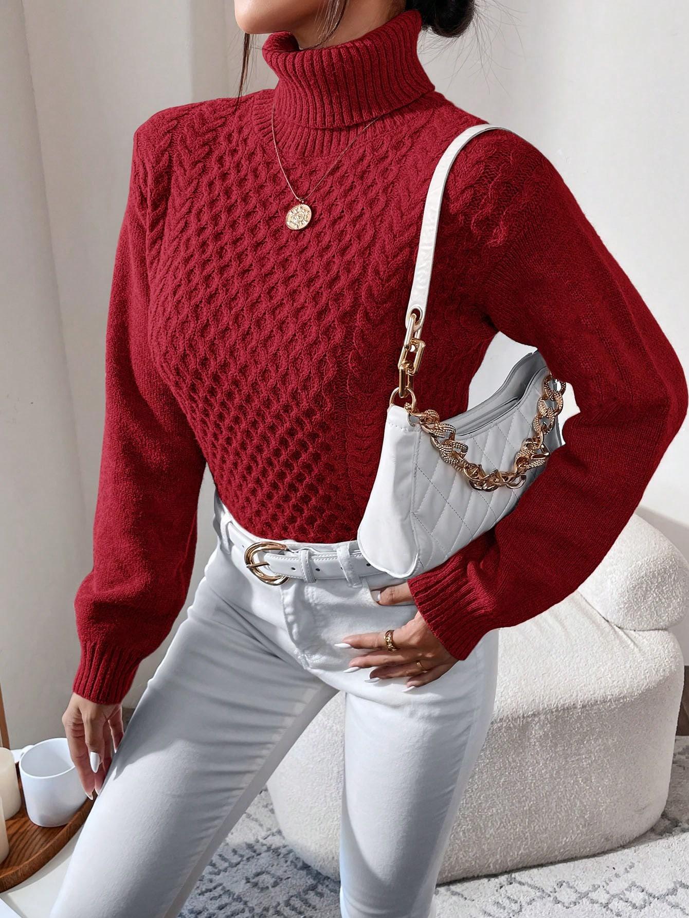 czerwony sweter z golfem tekstura