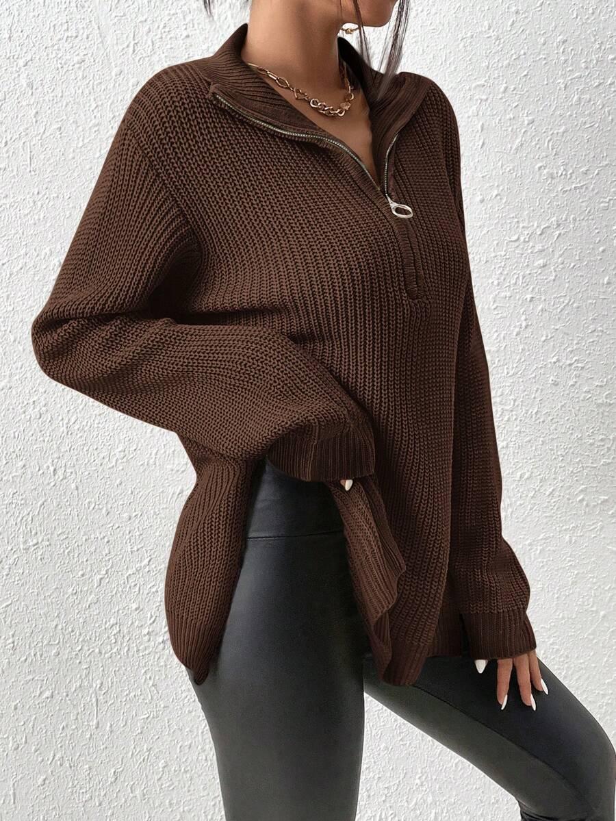 brązowy sweter zamek