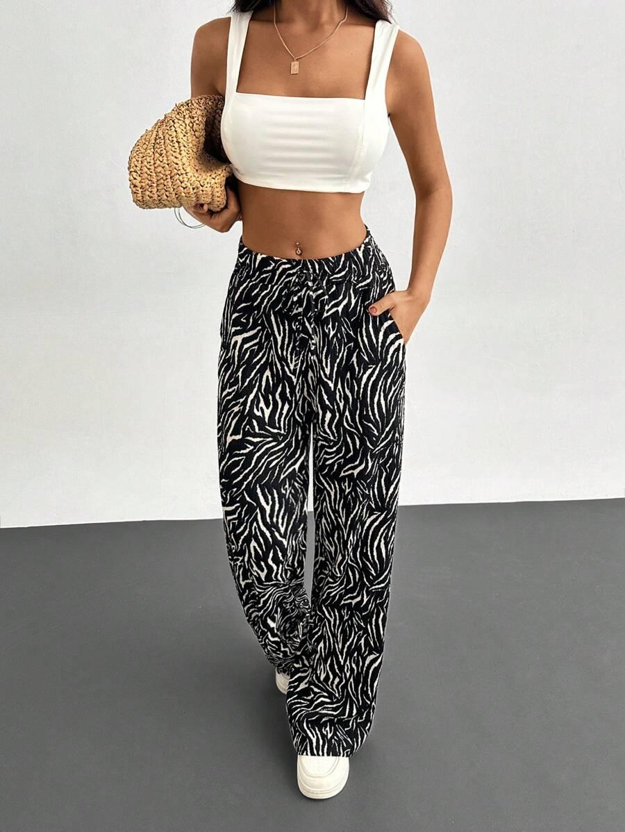 spodnie szeroka nogawka animal print