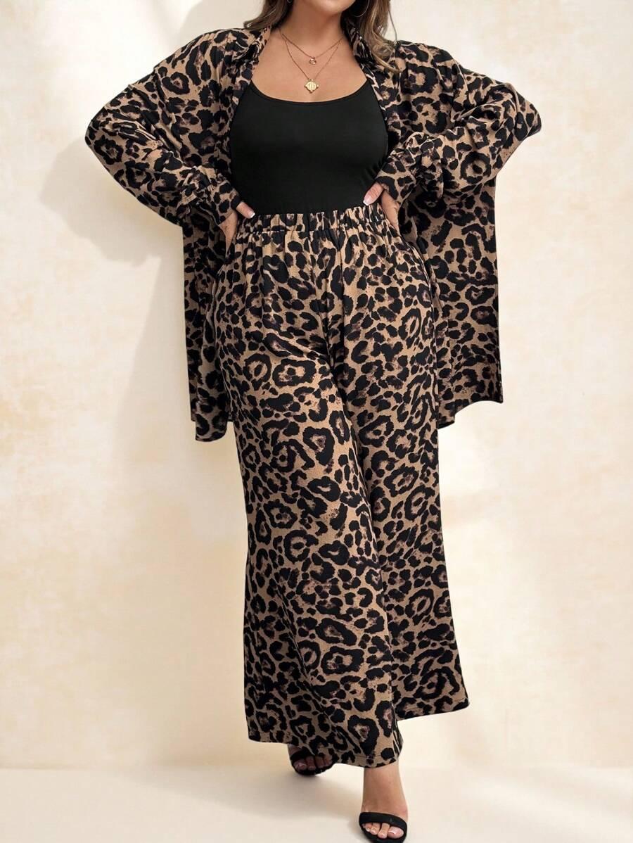 komplet spodnie koszula animal print
