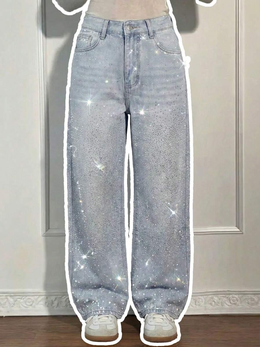 spodnie jeans zdobienie połysk