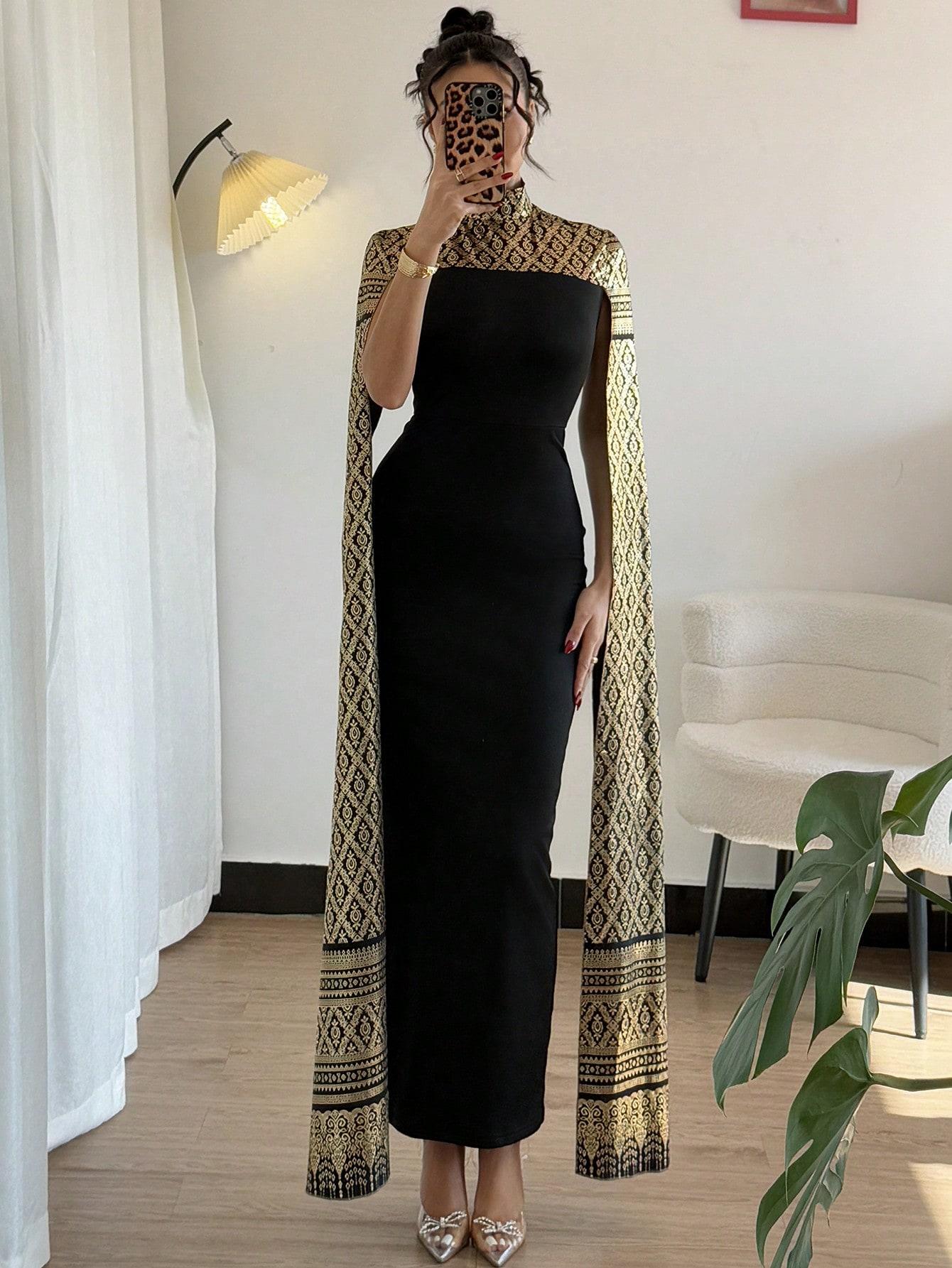 CZARNA MAXI SUKIENKA ZDOBIENIA 