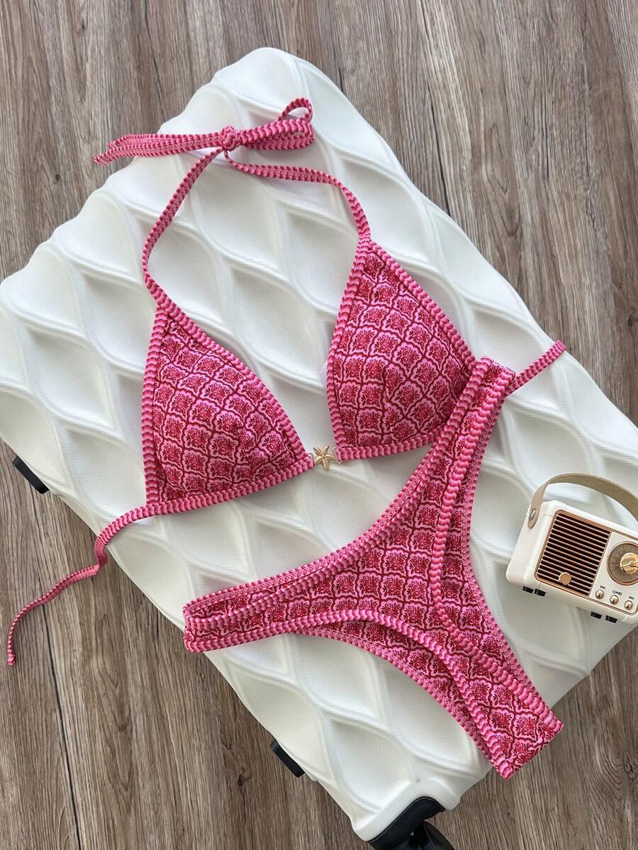 różowy kostium kąpielowy bikini komplet