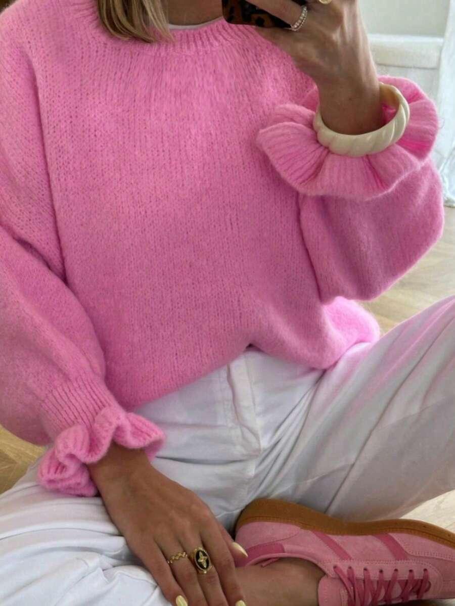 RÓŻOWY DZIANINOWY SWETER