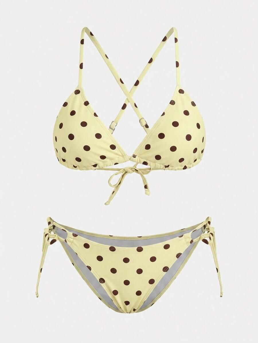 komplet bikini wzór groszki wiązanie