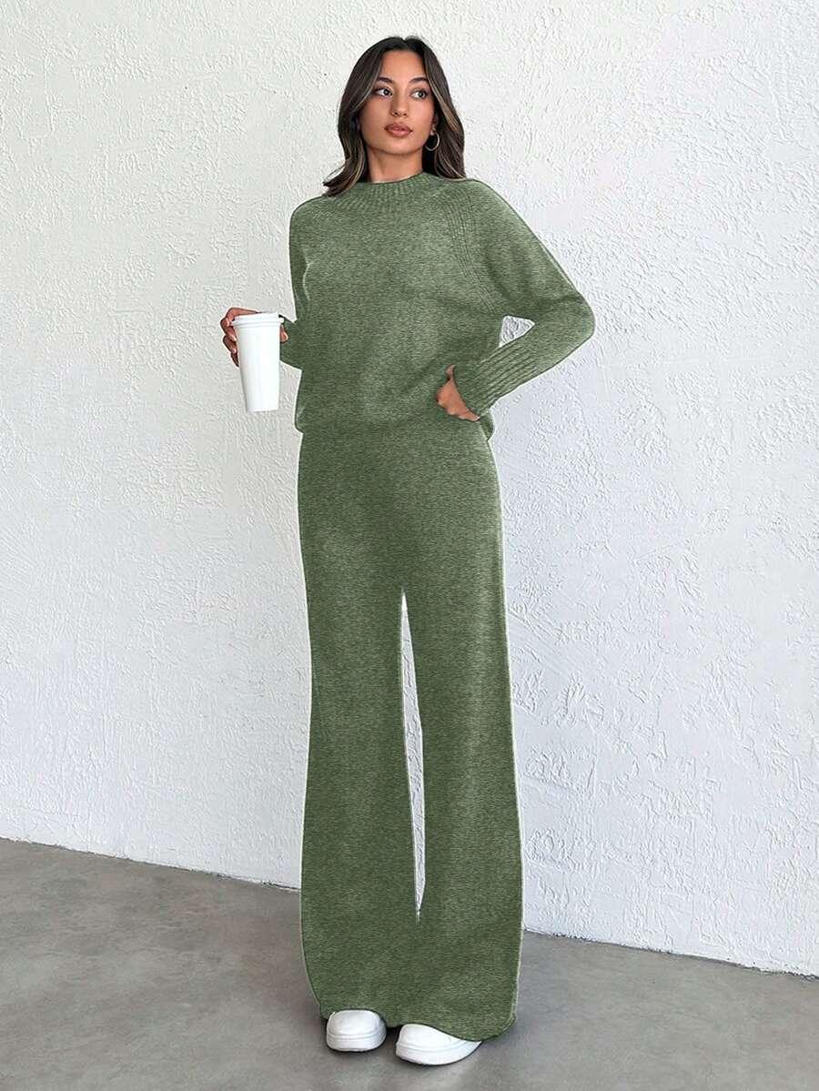 zielony komplet sweter spodnie 