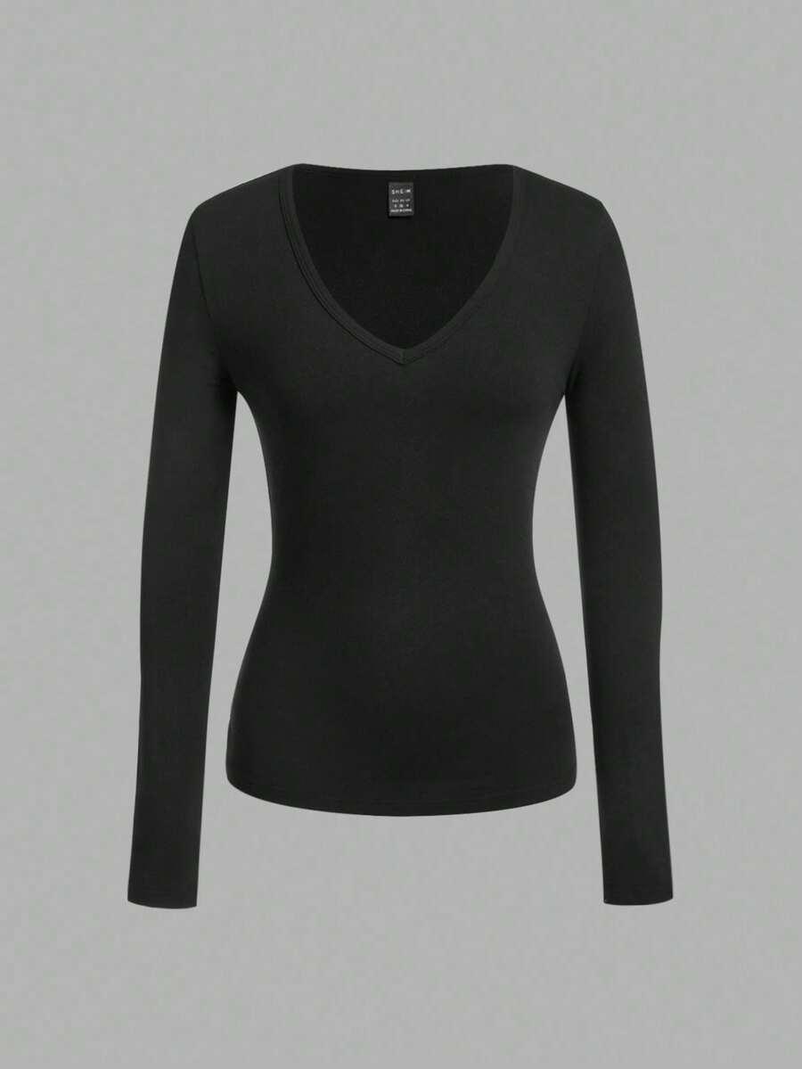 bluzka długi rękaw basic v-neck 3-pack