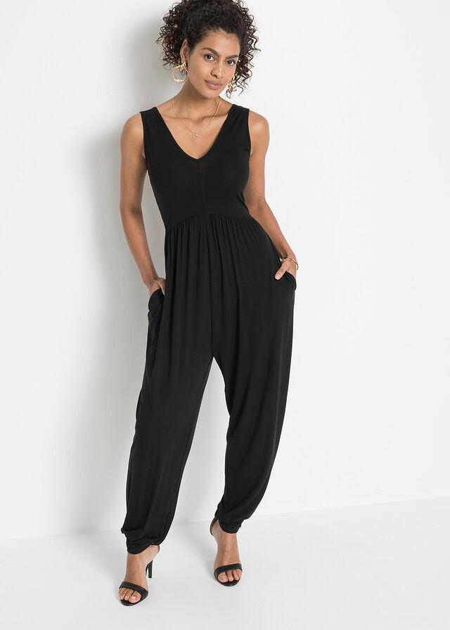 CZARNY KOMBINEZON BEZ RĘKAWÓW V-NECK