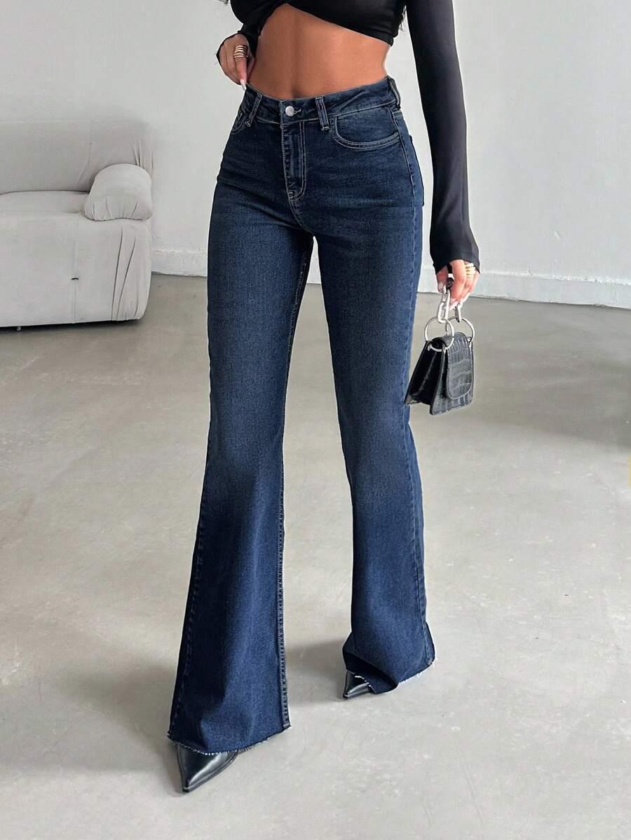 GRANATOWE DZWONY JEANS 