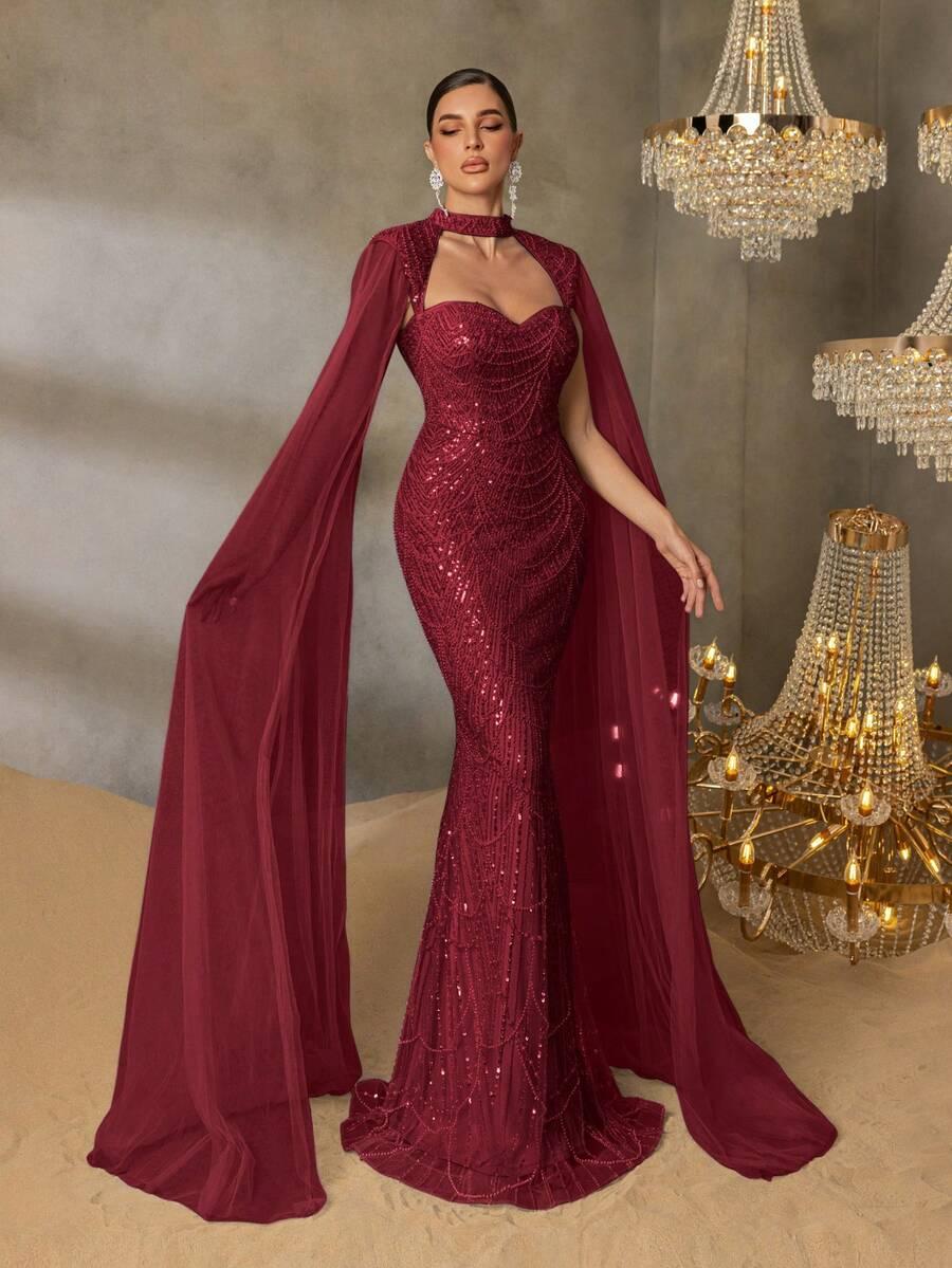 CZERWONA MAXI SUKIENKA CEKINY